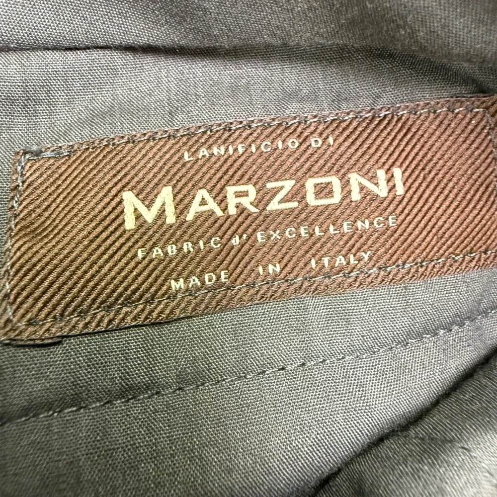 Marzoni Suit Mens 50 Gray Pinstripe Italian Wool Two Button Paisley Lining 40x34